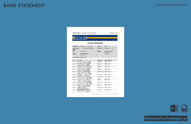 Beispiel-Excel-Vorschau eines Kontoauszugs der Emirates NBD (Dubai, VAE) – Vorschau